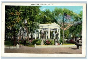 c1920's Park View Ottumwa Iowa IA US Flag Bandstand Antique Unposted Postcard