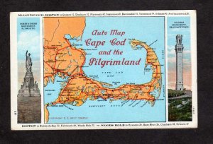 MA Auto Map Hyannis Provincetown Yarmouth Cape Cod Massachusetts Postcard