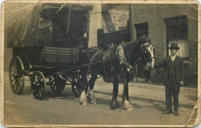 British social history early street view horse coach real photo postcard