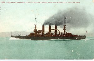 Postcard Early View of Battleship Nebraska Initial Voyage out of Seattle, WA.