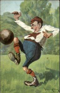 Arko Grimm - Goofy Looking Guy Playing Soccer/Football c1910 Postcard