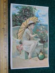 1870s-80s Lady in Chair w Umbrela Flowers Sunny Day Victorian Trade Card #O