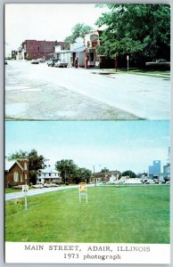 Vtg Adair Illinois IL Main Street View Gas Pump 1970s Dualview Postcard