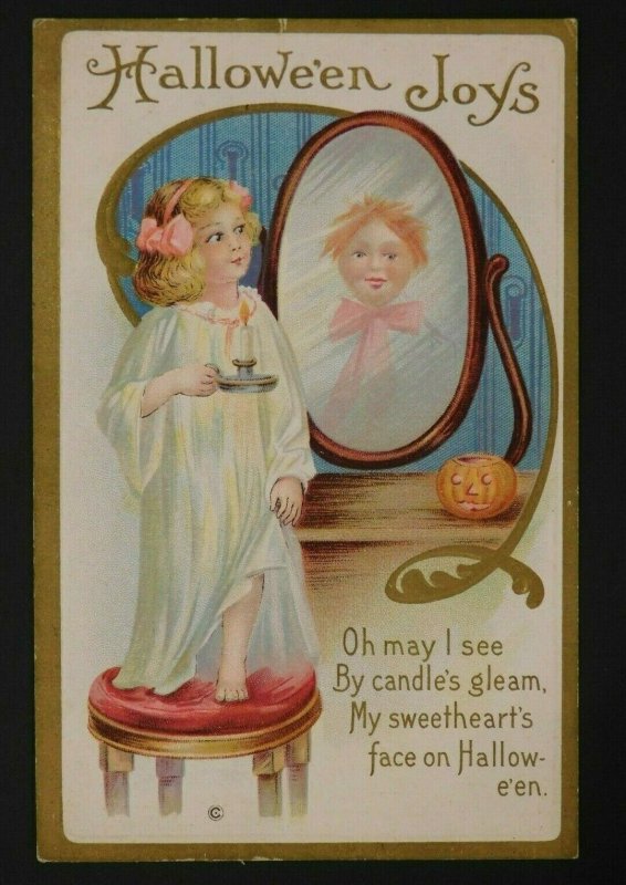 1910s Halloween Postcard Lady Looking in Mirror at Future Husband Riverside, NJ