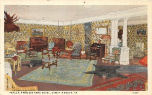 F86/ Virginia Beach Virginia Postcard 1951 Parlor Interior Princes Anne Hotel
