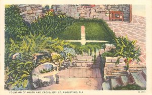 St Augustine Fountain of Youth & Cross  Linen Postcard Unused