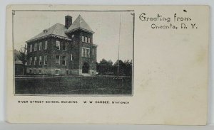 Oneonta NY River Street School Building 1907 to Sherman Pa Postcard R19