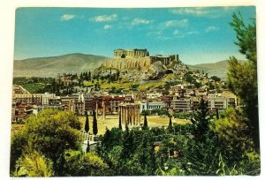 Athens Greece Postcard View of Olympieion and Acropolis Old Vintage Postcard A2