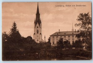 Linkoping Östergötland Sweden Postcard Castle and Cathedral c1910 Antique