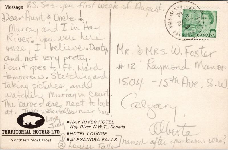 Hay River Hotel Hay River NWT Northwest Territories Lounge c1971 Postcard D76