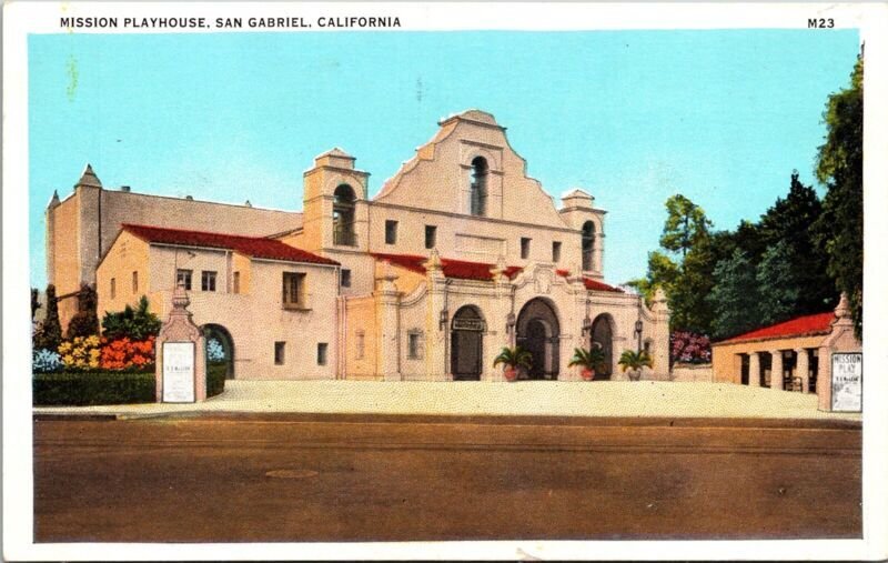 Mission Playhouse San Gabriel California Street View Flowers UNP VNG Postcard