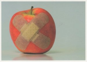 Apple Fruit Wearing Bandage First Aid German Photo Award Postcard