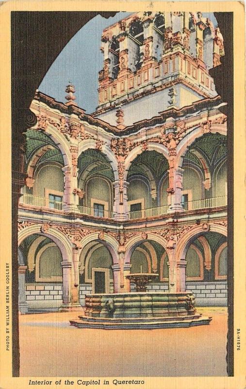 Capitol in Querétaro, Mexico Linen Postcard pm 1943