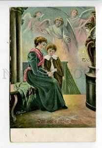 3157718 Winged GUARDIAN ANGELS Kid w/ Mom Vintage PFB color PC