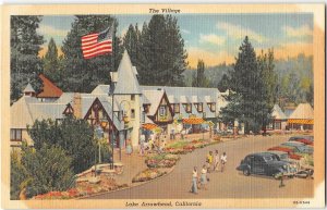 The Village LAKE ARROWHEAD, CA Shopping Center 1940s Curteich Vintage Postcard