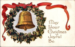 Merry Christmas Gold With Gold Bell and Flowers
