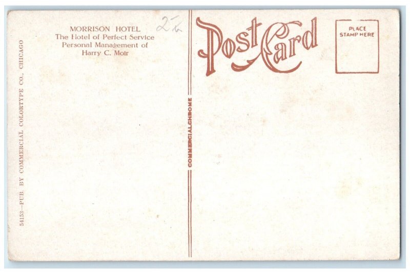 c1920 Lobby Showing Mezzanine Floor Morrison Hotel Chicago Illinois IL Postcard