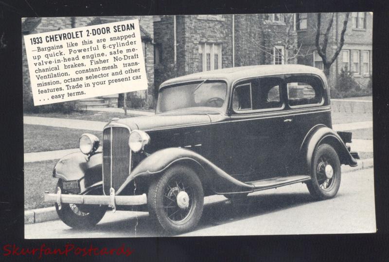 1933 CHEVROLET SEDAN HANCOCK MARYLAND CAR DEALER ADVERTISING POSTCARD CHEVY