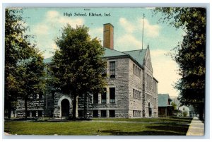 1910 Exterior View High School Building Elkhart Indiana Vintage Antique Postcard 
