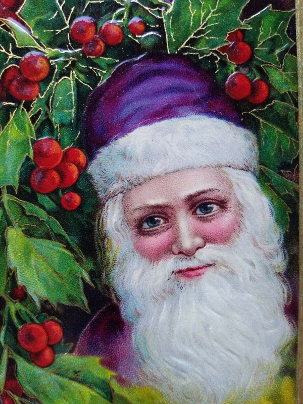 Santa Claus Vintage Christmas Postcard Purple Coat Embossed Series 1480 Germany 