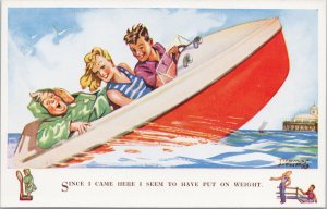 Thomas Henry Artist People in Speedboat Boat 'Put On Weight' Comic Postcard G99