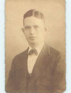 1923 rppc HANDSOME MAN IN SUIT AND BOW TIE - GAY INTEREST HM1162
