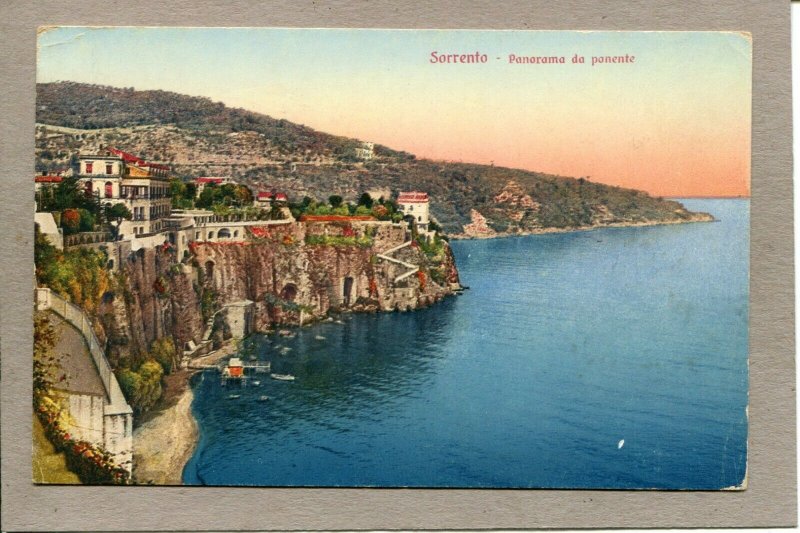 Postcard Italy Sorrento Aerial View Shoreline Water Cliffs Panorama c1915 -870