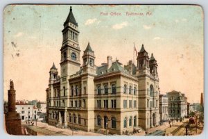 1909 BALTIMORE MD POST OFFICE TROLLEY CAR TRACKS PUBLISHER RINN #701 POSTCARD