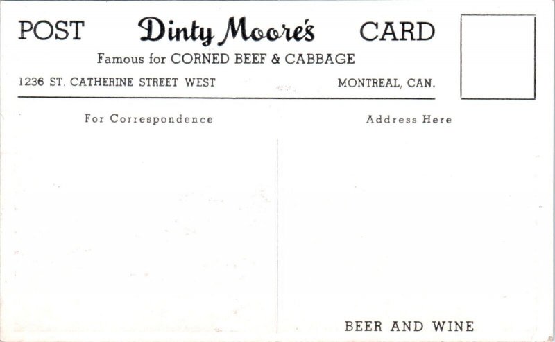 1950s Dinty Moore's Delicatessen Soda Fountain Montreal Canada Postcard