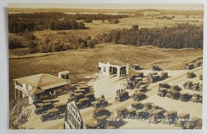 Michigan A View from Irish Tower Sandwich Shop Cars Gas Pumps 1928 Postcard S19