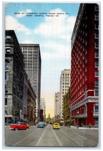 c1950's Main Street Downtown Classic Cars Buildings Fort Worth Texas TX Postcard