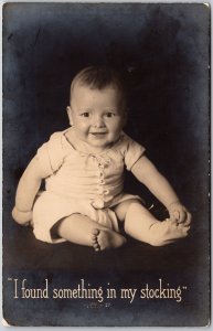 1918 I Found Something In My Stocking Cute Baby Girl Portrait Posted Postcard