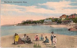 annisquam,gloucester MA postcard-youngsters at beach early.