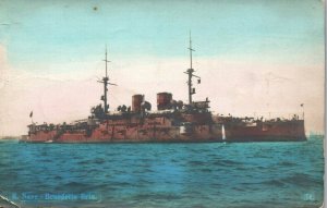 Italian Royal Navy Battleship Benedetto Brin- c1910s RPPC COLOR