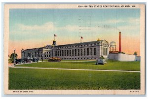 1943 Unites States Penitentiary Building Classic Cars Flags Atlanta Ga Postcard