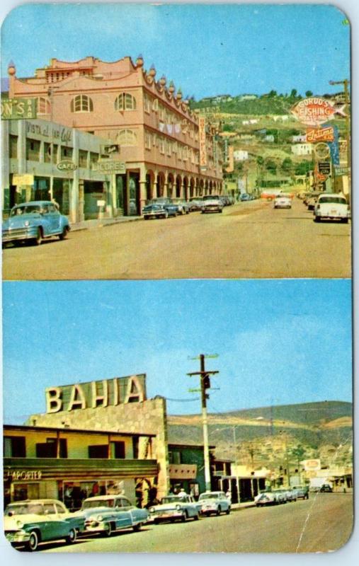 ENSENADA, Baja California  Mexico  HOTEL PLAZA, HOTEL BAHIA  1950s Cars Postcard