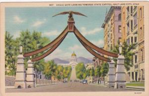 Utah Salt Lake City Eagle Gate Looking Towards State Capitol Curteich