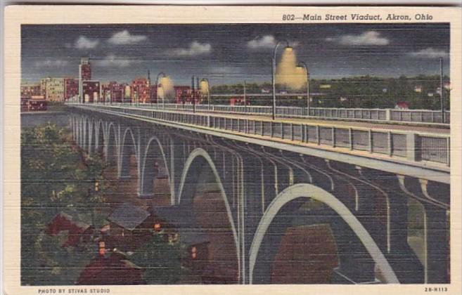 Ohio Akron Main Street Viaduct 1951 Curteich