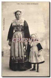 Old Postcard Folklore Woman and child of Chateaulin