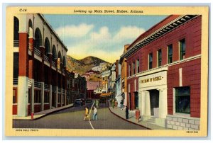 1955 Looking Up Main Street Bisbee Nogales AZ, The Bank Of Bisbee Postcard