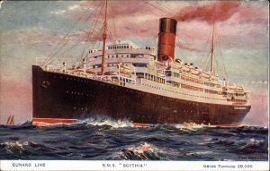 Steamship Boats, Ships Soythia Cunard c1900s-20s Postcard