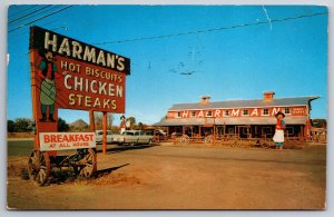 Tempe Arizona~Harman Red Barn Restaurant~Roadside~Cowboy Cook Neon Sign~1956 Car
