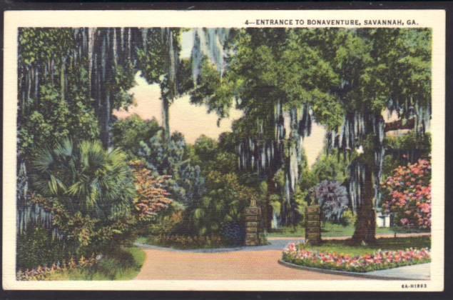 Entrance to Bonadventure Savannah GA Postcard 4668