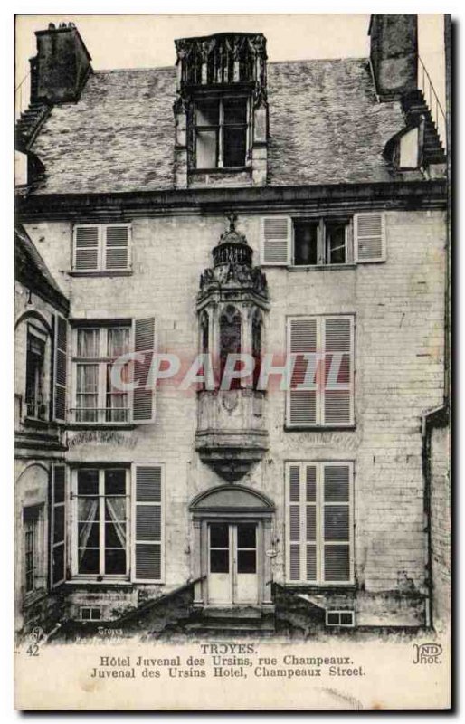 Troyes Old Postcard Hotel Juvenal street Orsini Champeaux