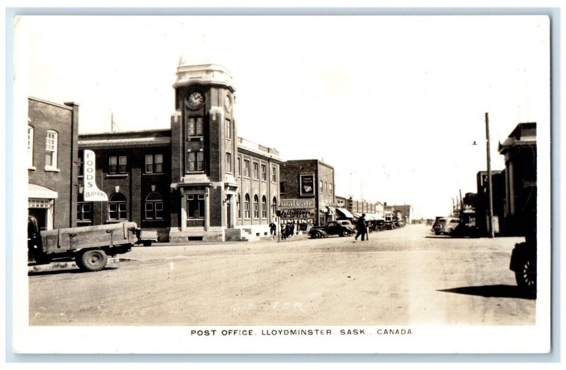 c1940's Post Office Lloydminster Stores Saskatchewan Canada RPPC Photo Postcard