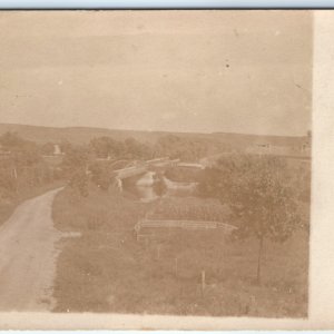 c1900s Small Town Birds Eye RPPC Bridge Elevator Garden Real Photo UDB PC A134