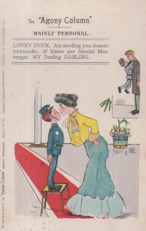 Agony Aunt Column Sending Kisses Post Antique Hotel Porter Comic Humour Postcard