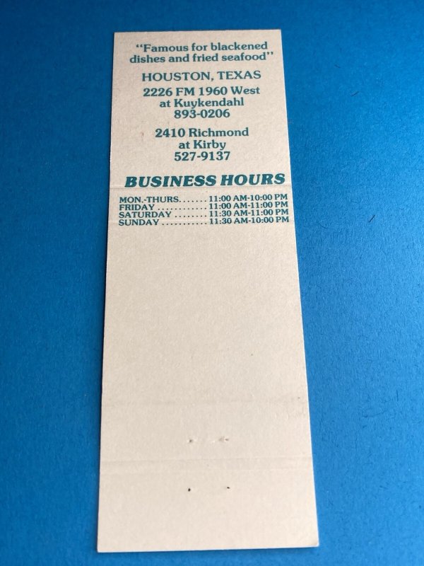 Matchbook Cover - Cafe Pappadeaux  Houston TX Texas MB146