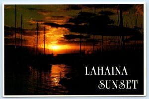 LAHAINA, Maui Hawaii HI ~ Harbor View SUNSET SCENE Boats 4x6 Postcard 1985