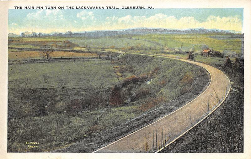 Glenburn Pennsylvania~Hair Pin Turn on Lackawanna Trail~Farm on Right~1920s Pc